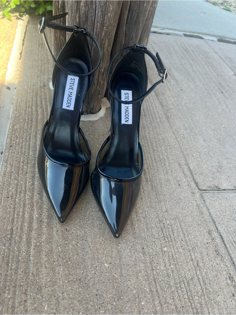 Steve Madden Black Clear Pointed Toe Ankle-Strap Stilettos🖤